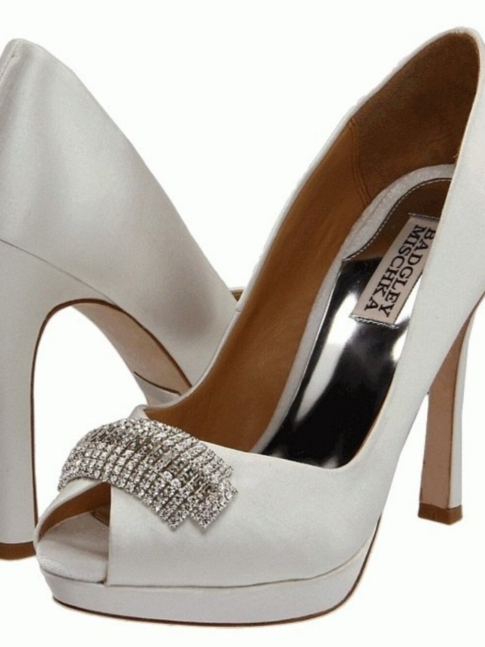 Badgley Mischka Julia White Jeweled Satin Pumps